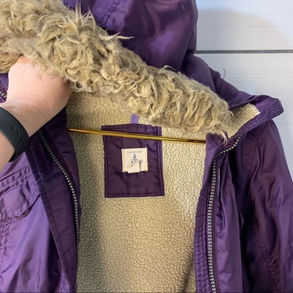 {Lands’ End} Girls Winter Fleece Lined Down Alt Coat/Parka Purple size Medium - Picture 4 of 16